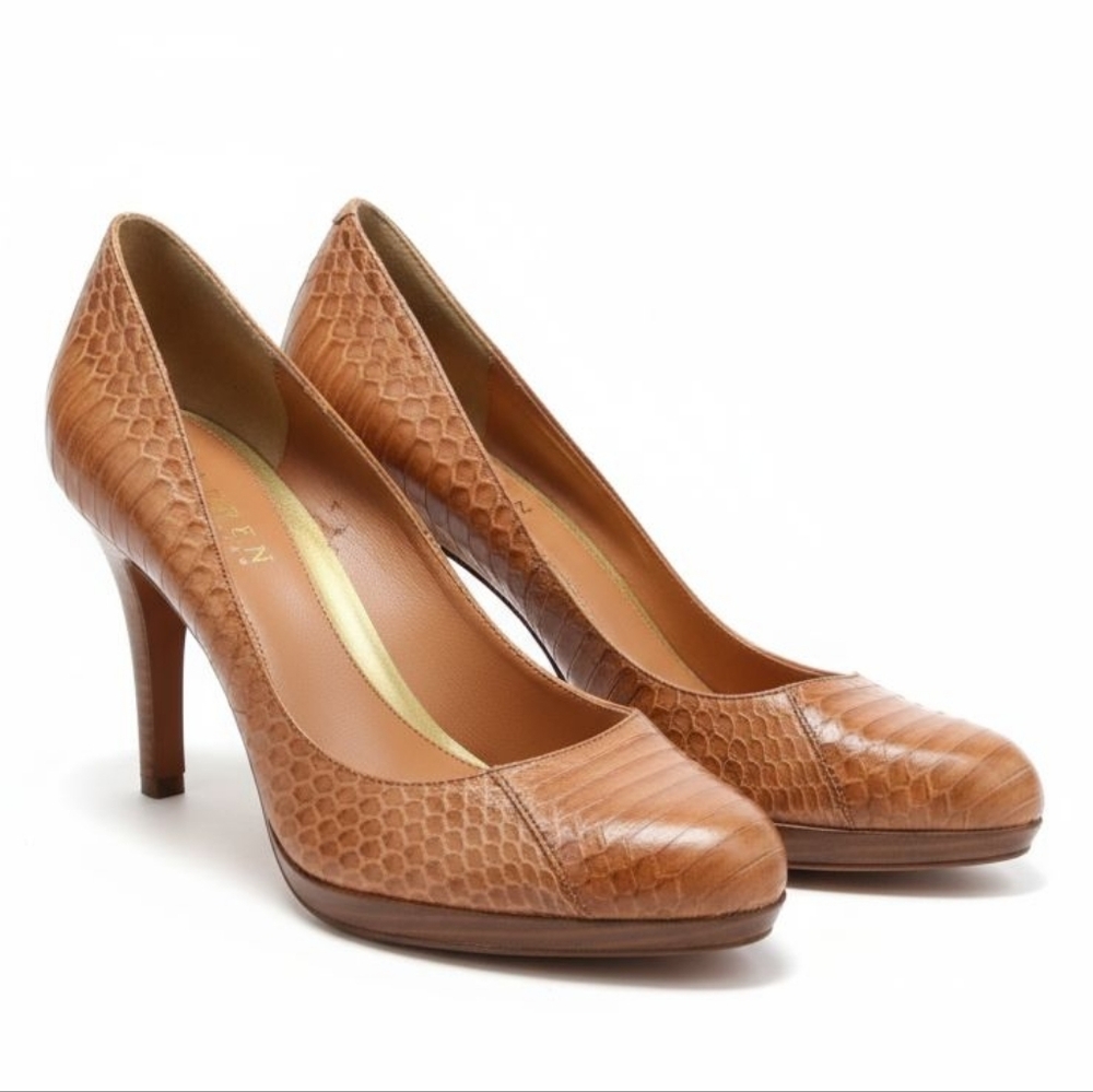 EUC Lauren Ralph Lauren Size 6.5 Brown Genuine Snakeskin Heels Pumps!!